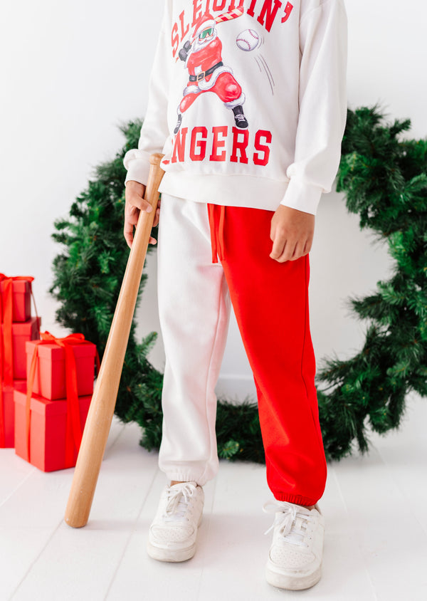 Colorblock Joggers - Red & Beige