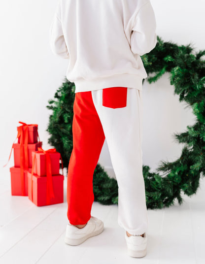 Colorblock Joggers - Red & Beige
