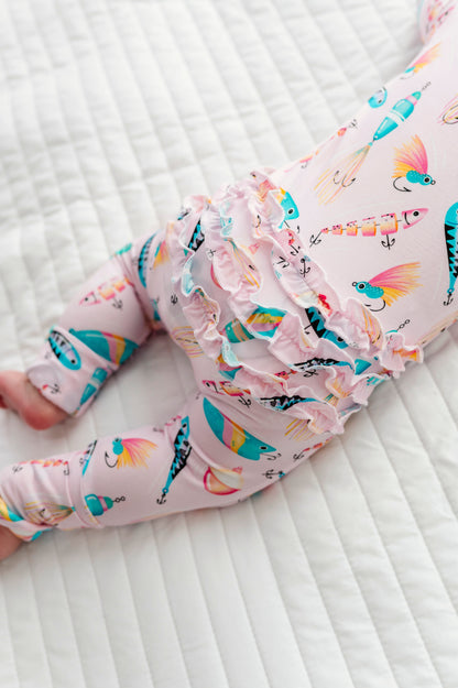 Gone Fishing Pink Ruffle Convertible Romper