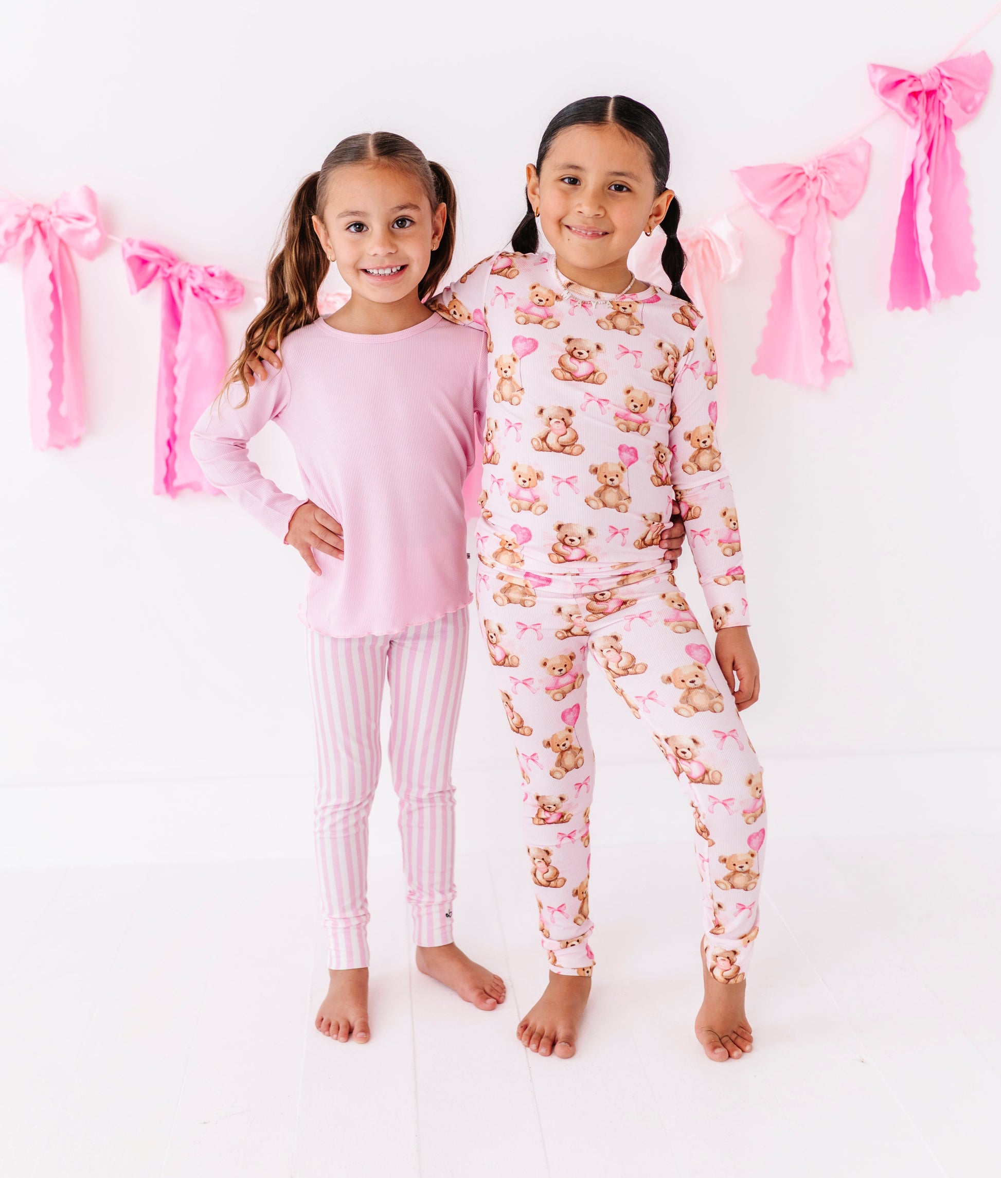 Pink stripe ribbed bamboo leggings for kids with soft stretch fit