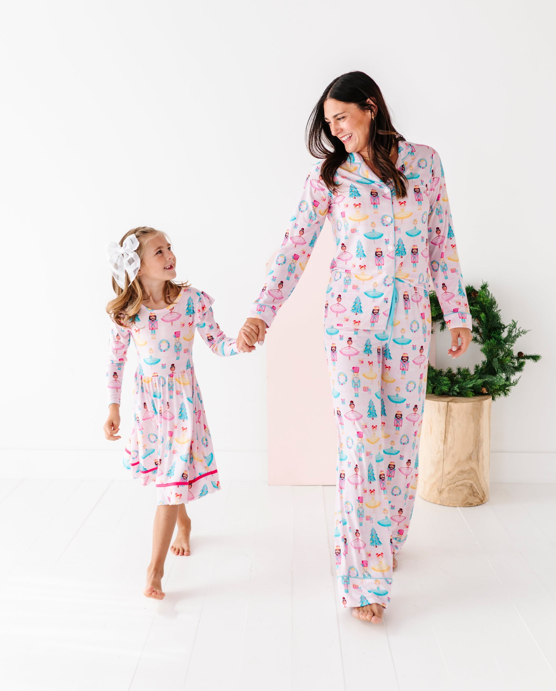 Soft bamboo women’s pajamas featuring festive Sugarplum holiday design