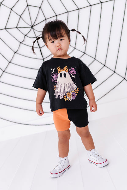 Orange & Black Colorblock Biker Shorts
