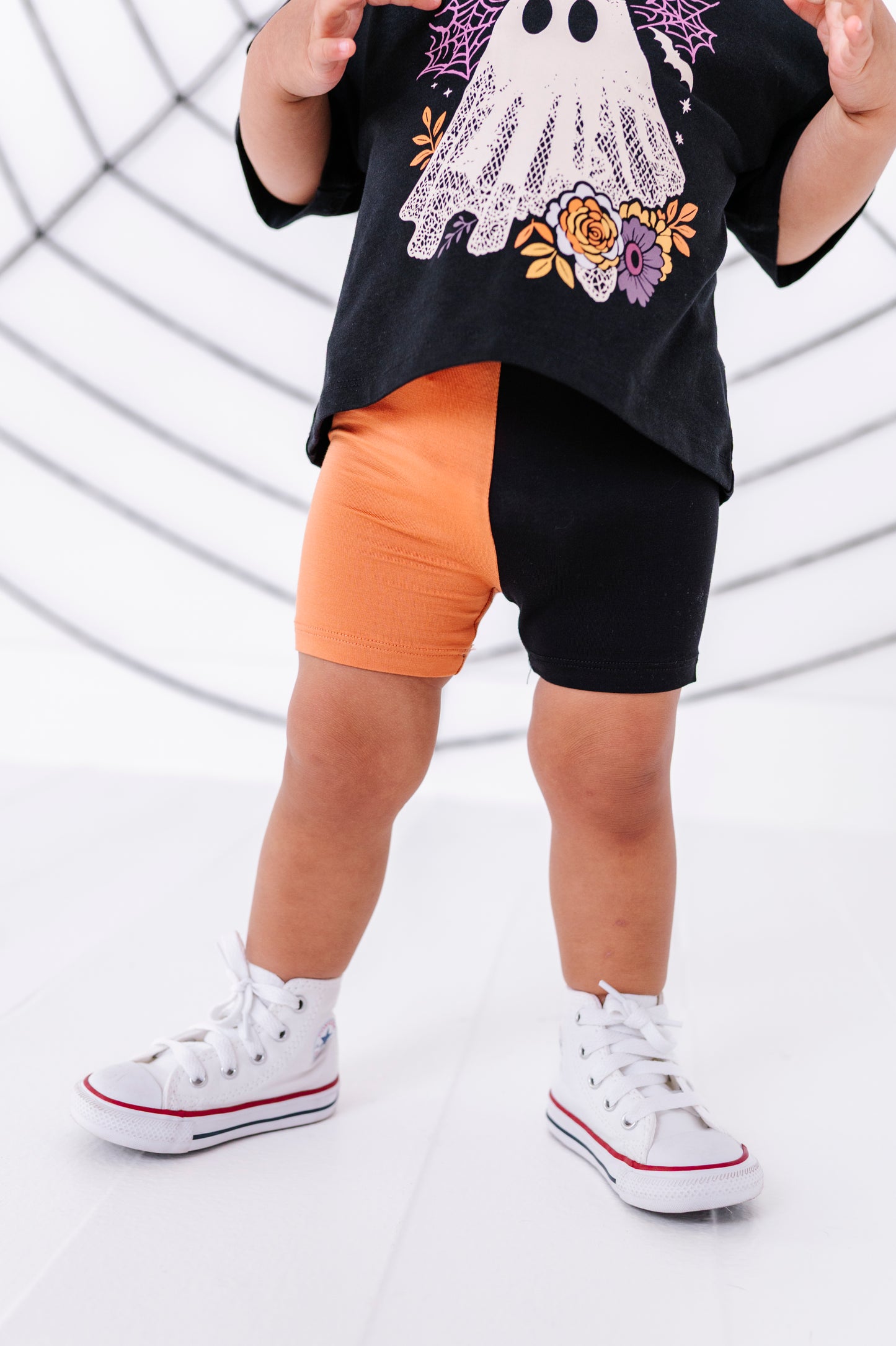 Orange & Black Colorblock Biker Shorts