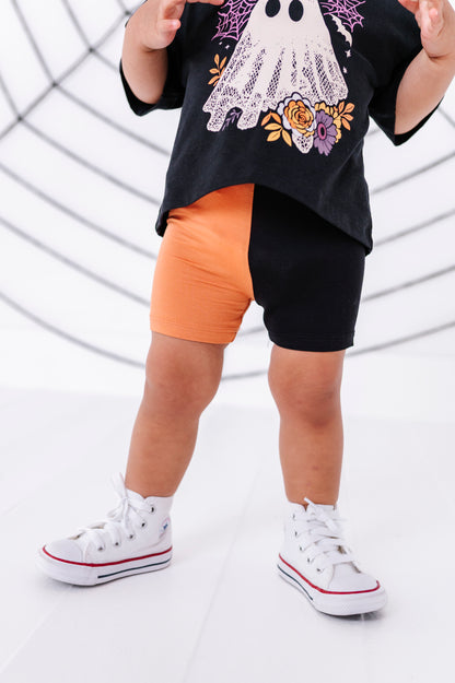 Orange & Black Colorblock Biker Shorts
