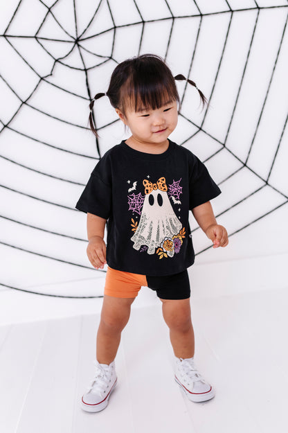 Orange & Black Colorblock Biker Shorts