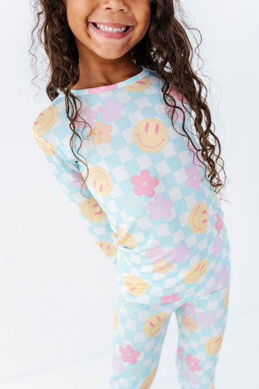 Retro Smiley Check Bamboo Pajama Set