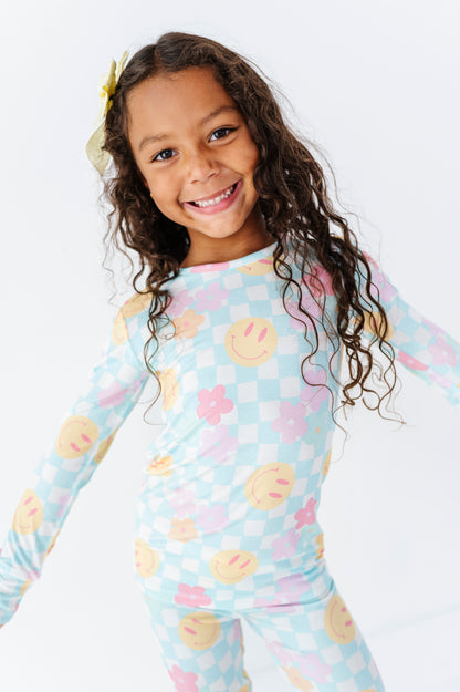 Retro Smiley Check Bamboo Pajama Set