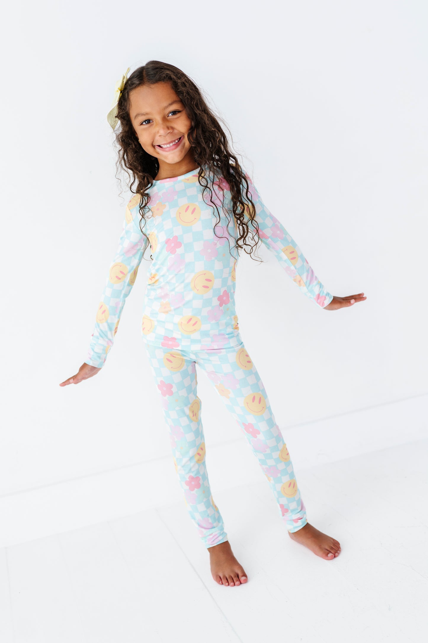 Retro Smiley Check Bamboo Pajama Set