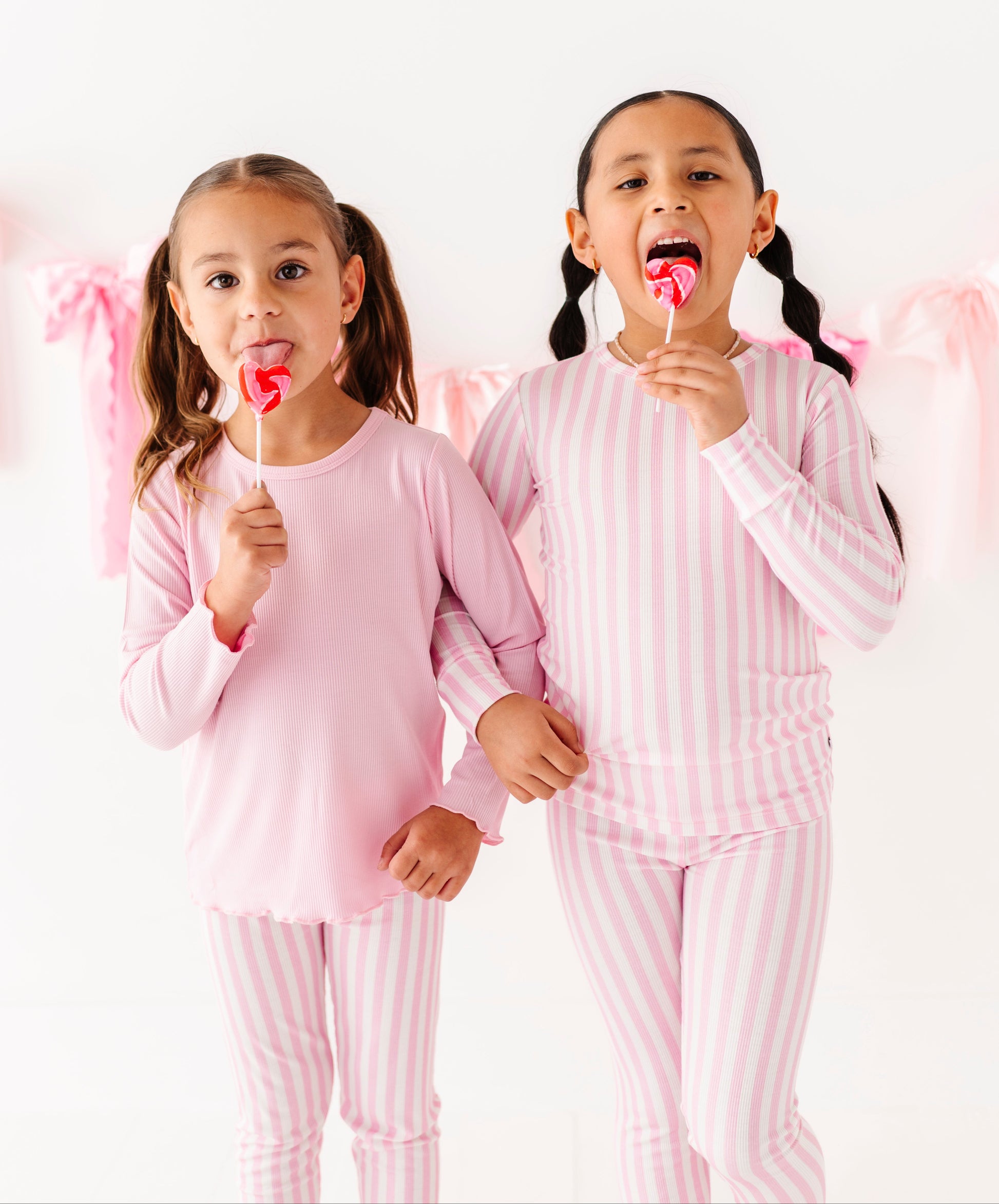 Girls pink stripe bamboo pajama set with snug fit