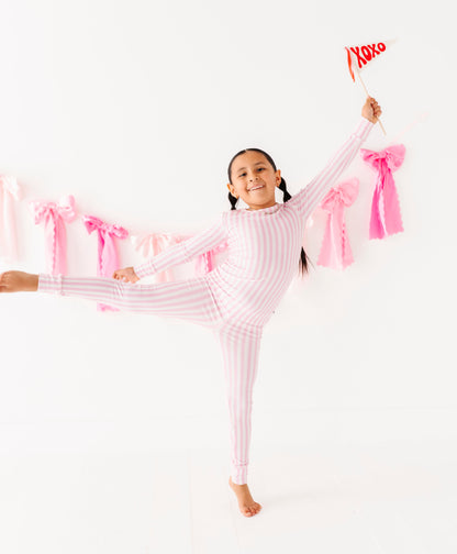 Cozy pink striped bamboo pajamas for bedtime and lounging