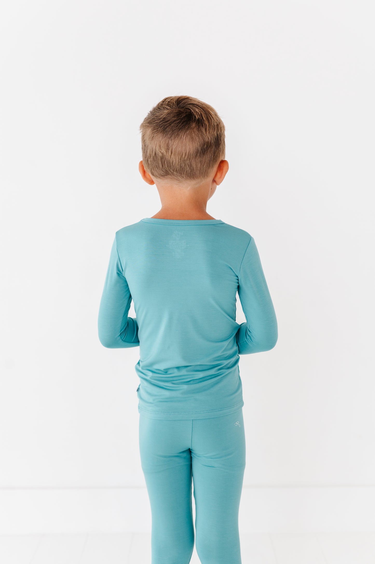 Kids long sleeve bamboo pajamas in solid slate color
