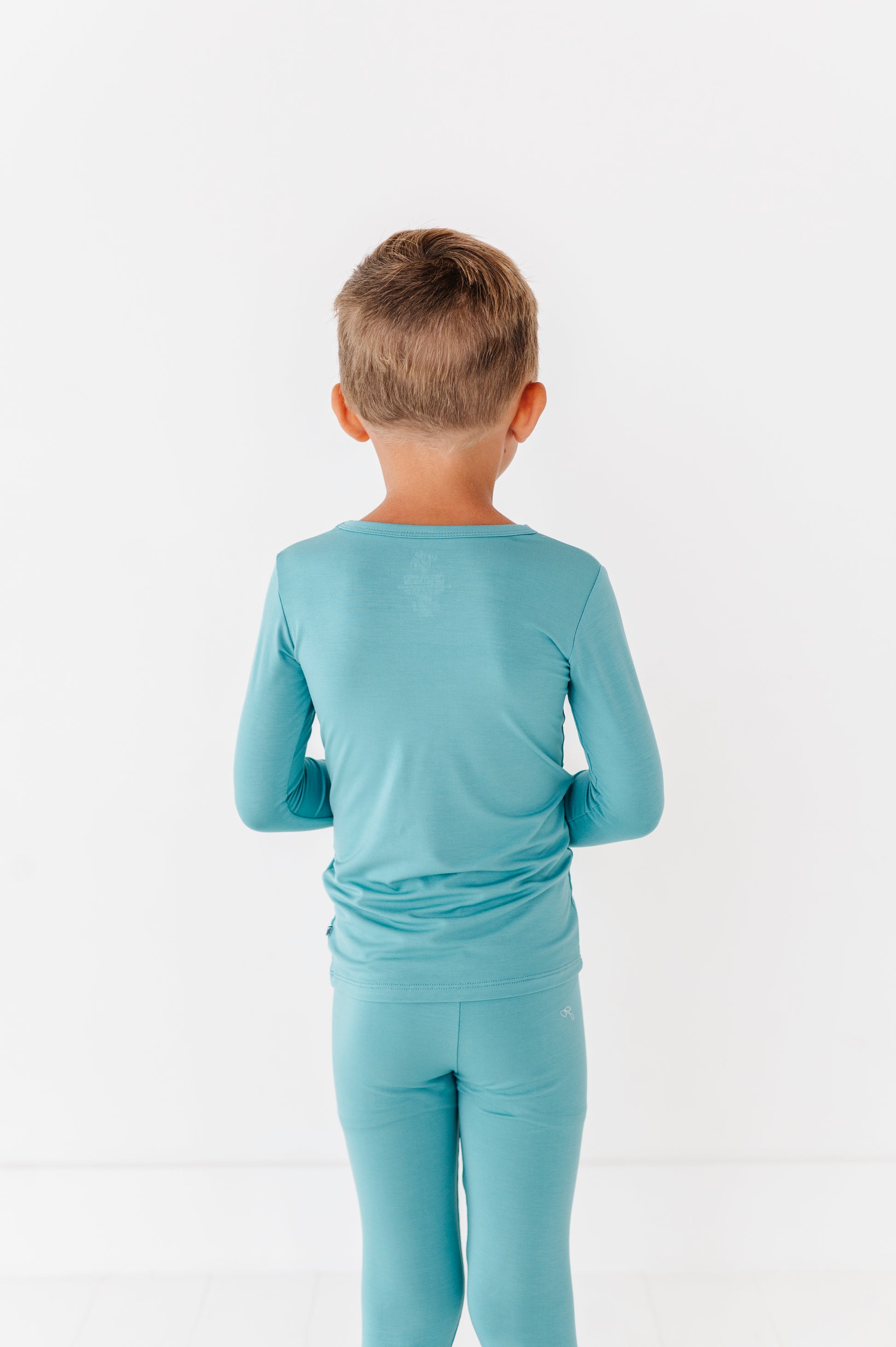 Kids long sleeve bamboo pajamas in solid slate color