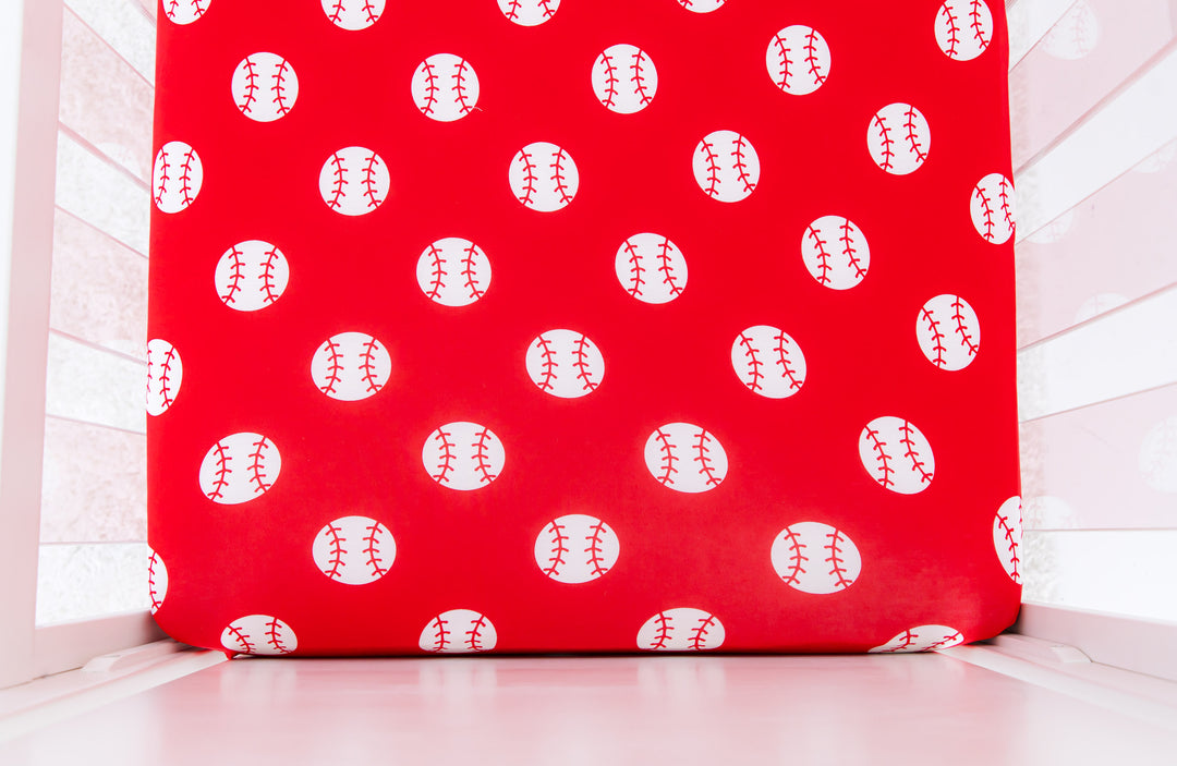 baseball crib sheet RED Birdie Bean