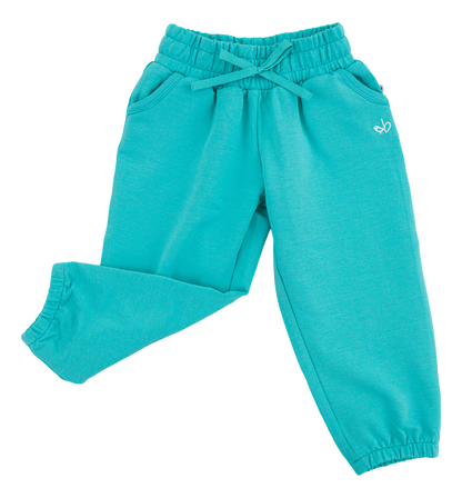 Turquoise sweatpants on a white background