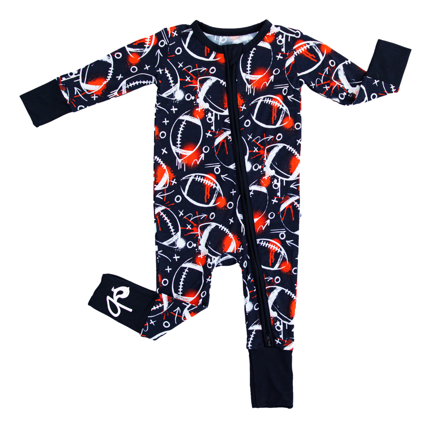 graffiti football convertible romper : BLACK AND ORANGE