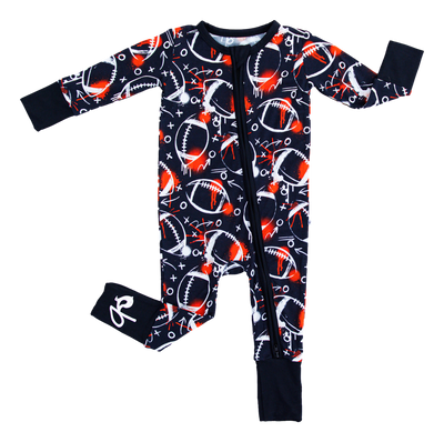 graffiti football convertible romper : BLACK AND ORANGE