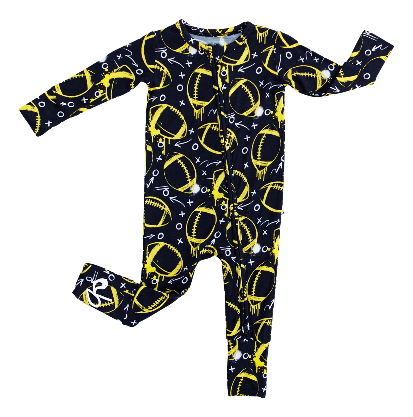 graffiti football convertible romper : BLACK AND YELLOW/GOLD