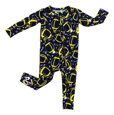 graffiti football convertible romper : BLACK AND YELLOW/GOLD