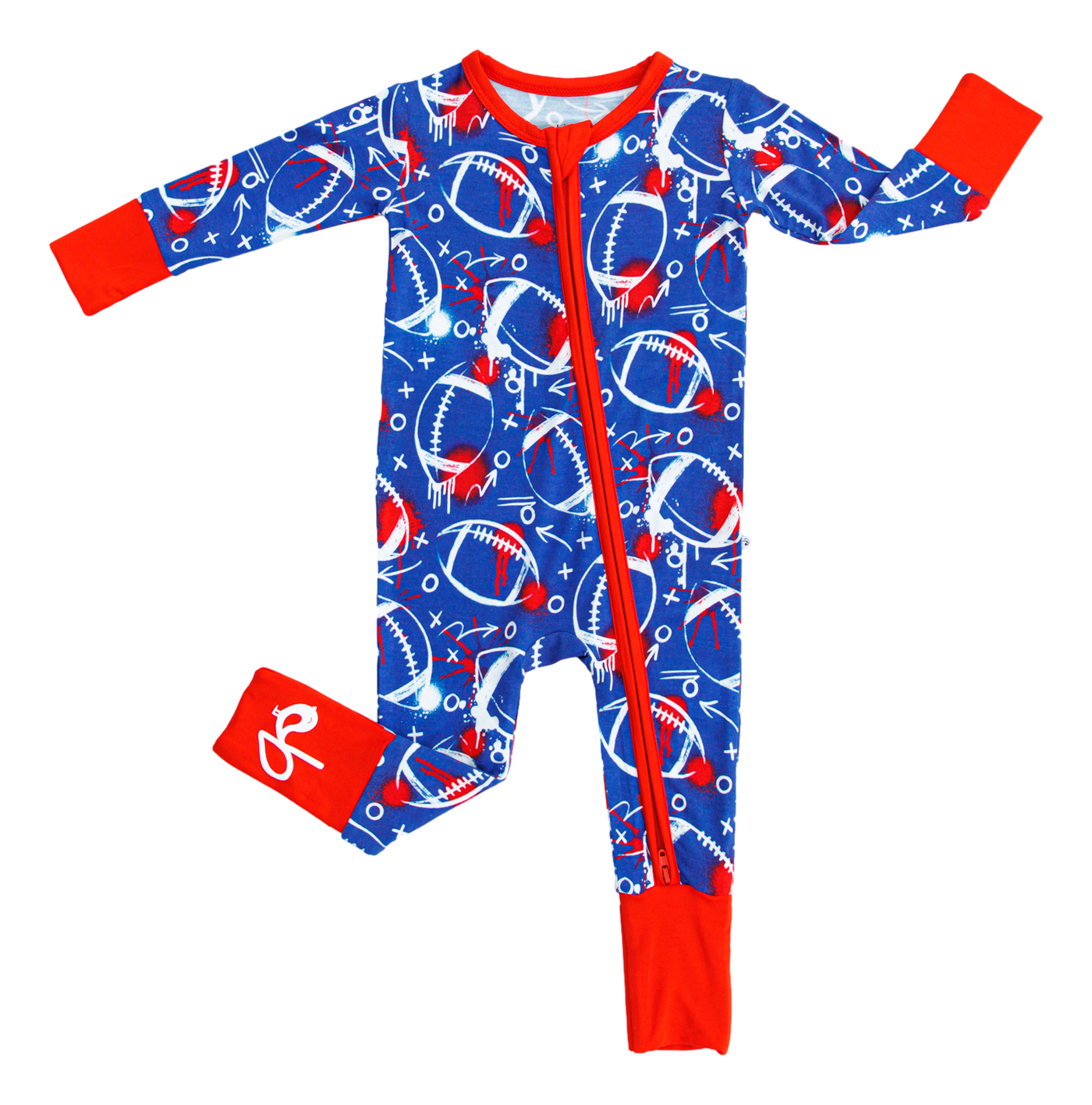 graffiti football convertible romper : BLUE AND RED