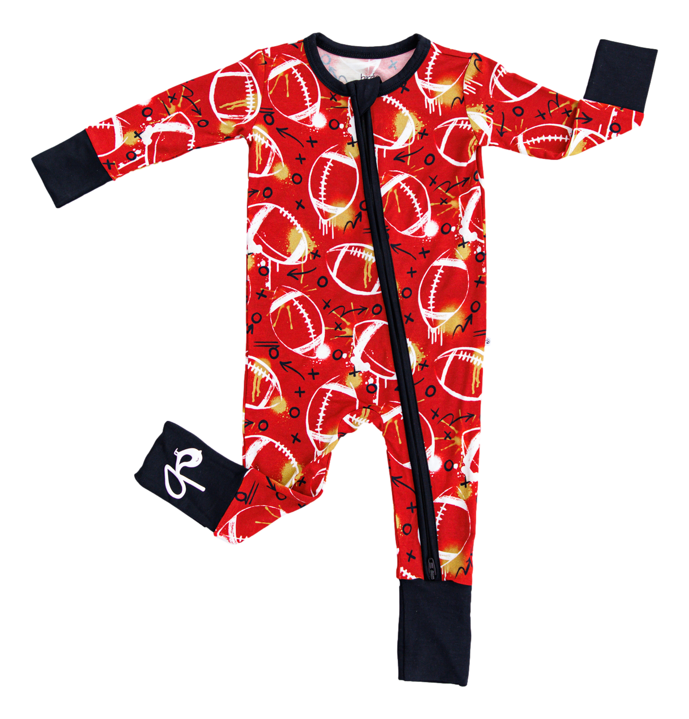 graffiti football convertible romper : RED AND GOLD