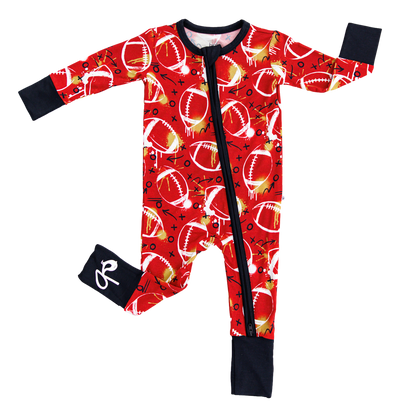 graffiti football convertible romper : RED AND GOLD