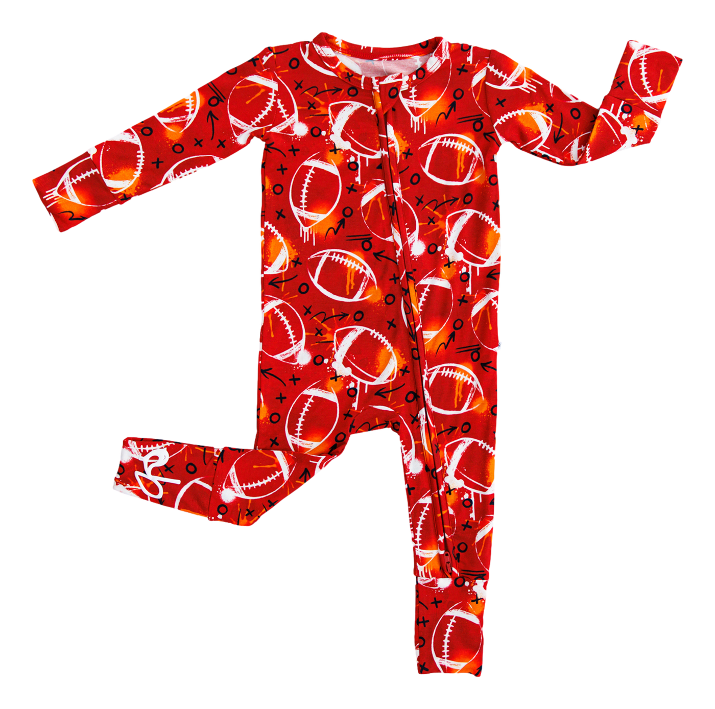 graffiti football convertible romper : RED AND ORANGE