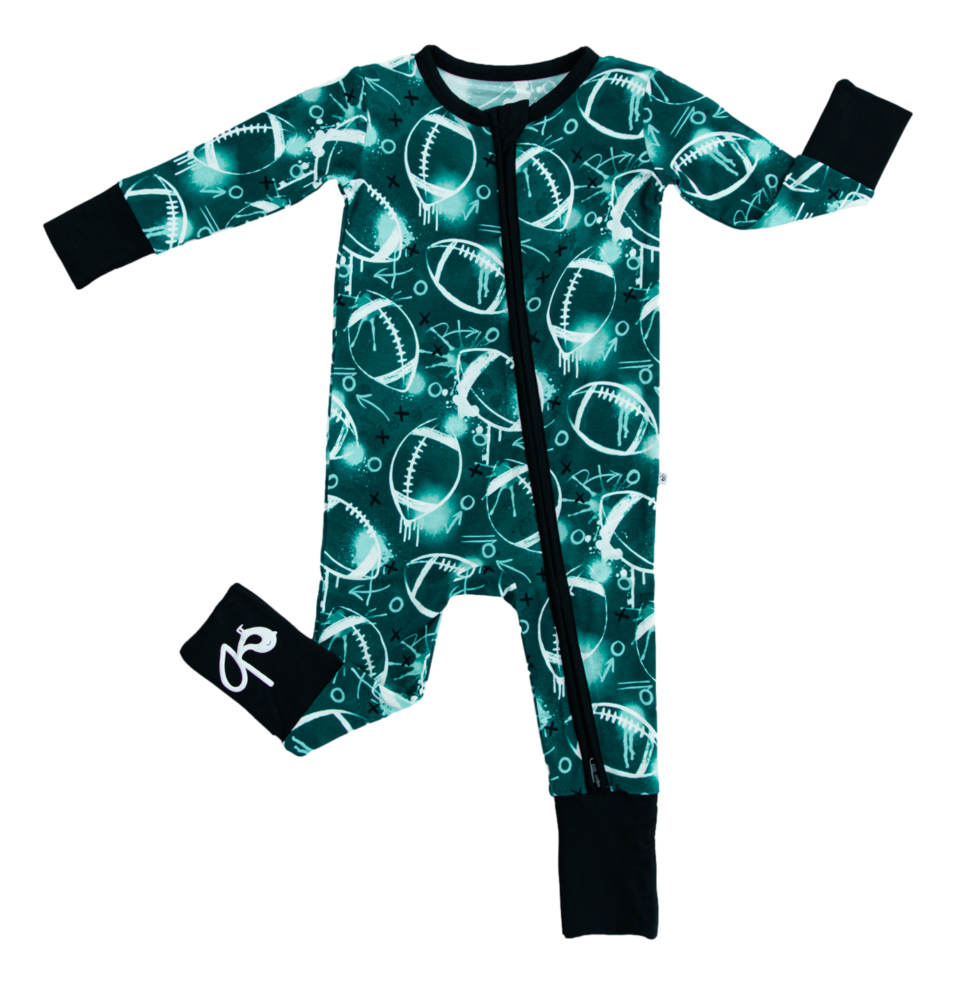 graffiti football convertible romper : GREEN AND WHITE/SILVER