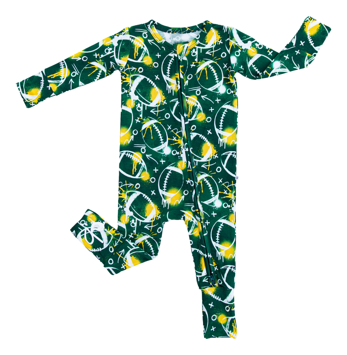 graffiti football convertible romper : GREEN AND YELLOW/GOLD