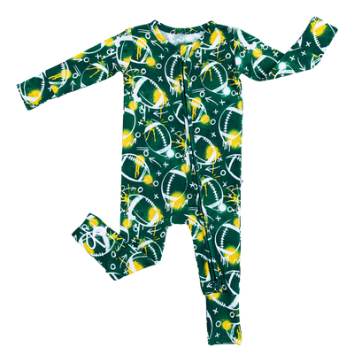 graffiti football convertible romper : GREEN AND YELLOW/GOLD