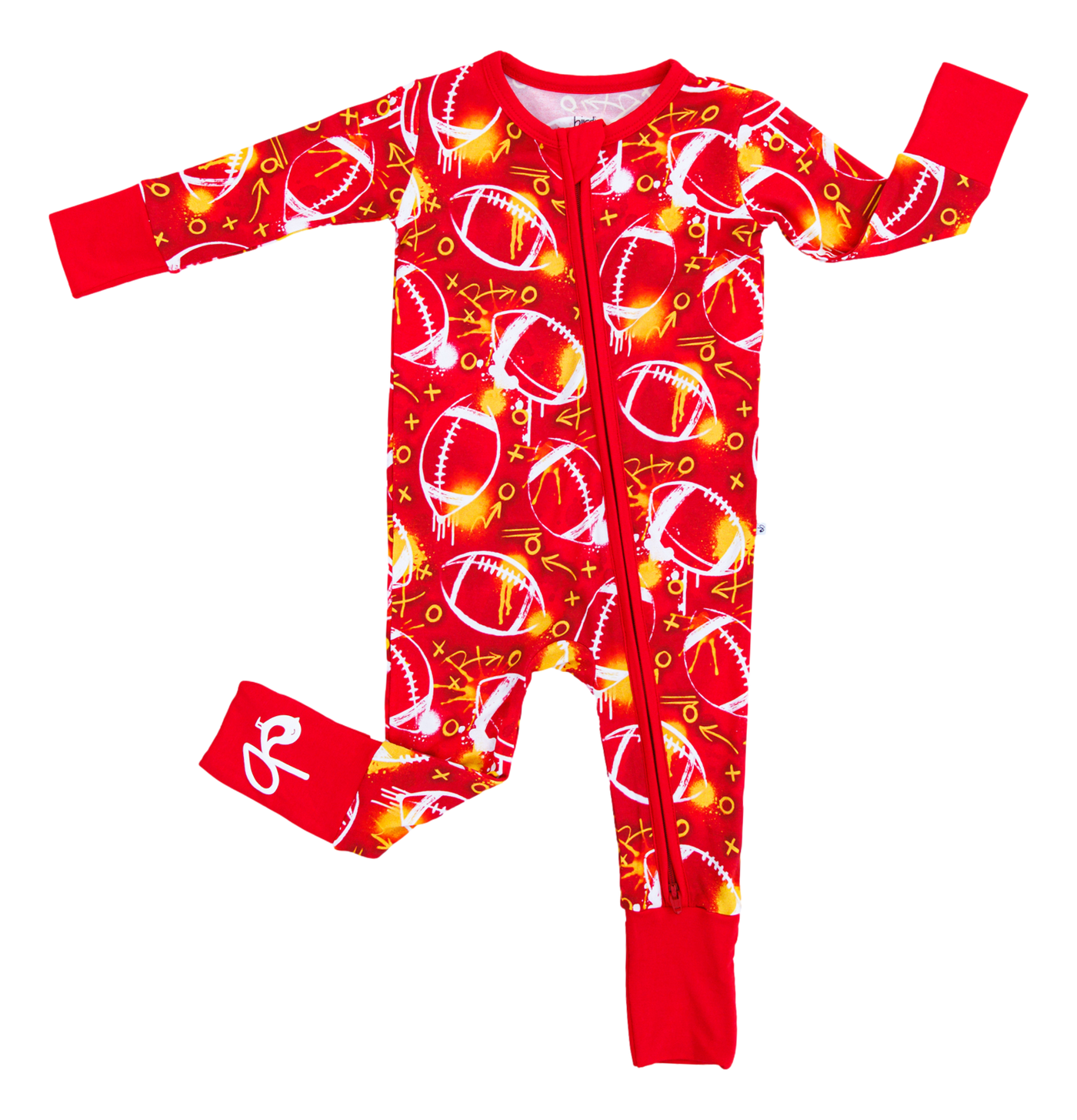 graffiti football convertible romper : RED AND YELLOW/GOLD