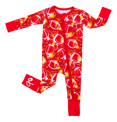 graffiti football convertible romper : RED AND YELLOW/GOLD