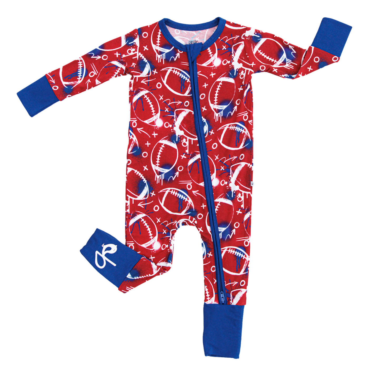 graffiti football convertible romper : RED AND NAVY