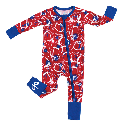 graffiti football convertible romper : RED AND NAVY