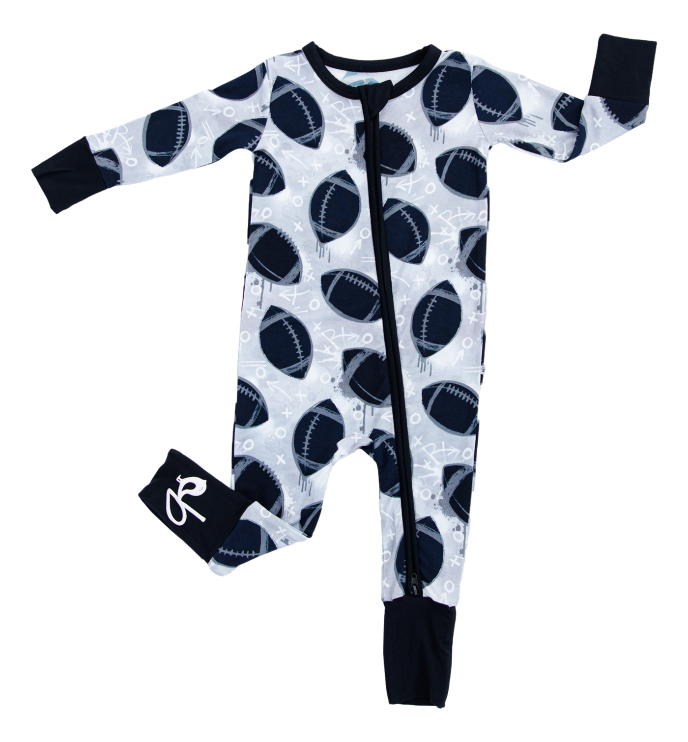 graffiti football convertible romper : SILVER AND BLACK