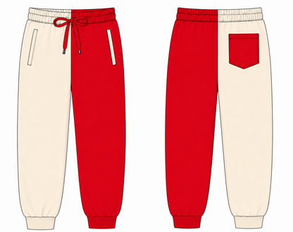 PRE-ORDER: Colorblock Joggers - Red & Beige