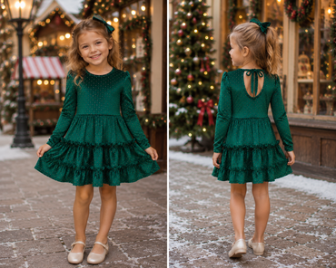 PRE-ORDER: Emerald Velvet Tie Back Dress