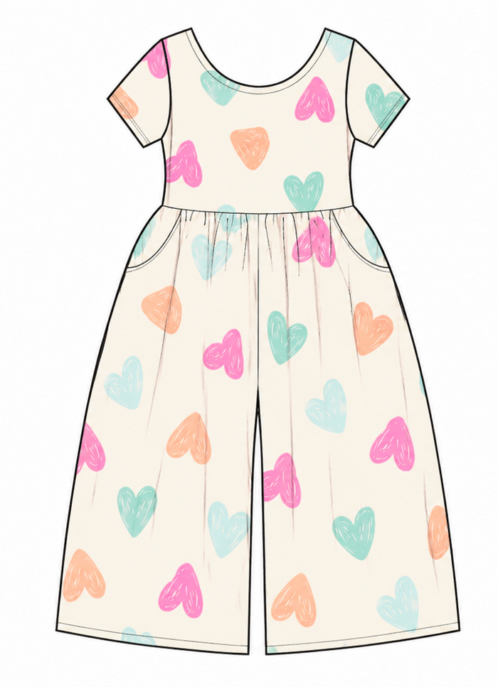 Doodle Hearts Bamboo Jumpsuit
