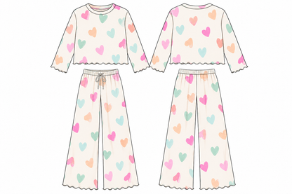 Doodle Hearts Lettuce Hem Bamboo Set