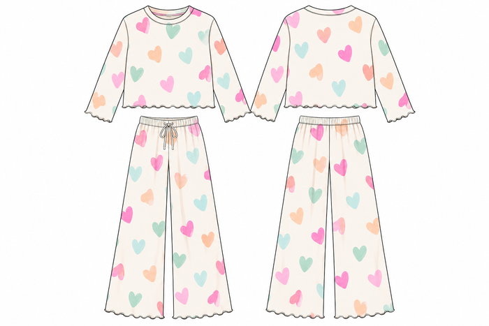 Doodle Hearts Lettuce Hem Bamboo Set