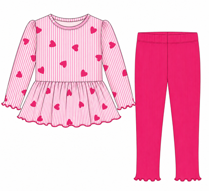 Pinstripe Pink Hearts Peplum Set