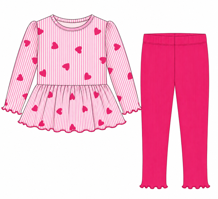 Pinstripe Pink Hearts Peplum Set