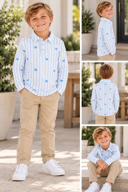 Pinstripe Blue Hearts Bamboo Polo Shirt