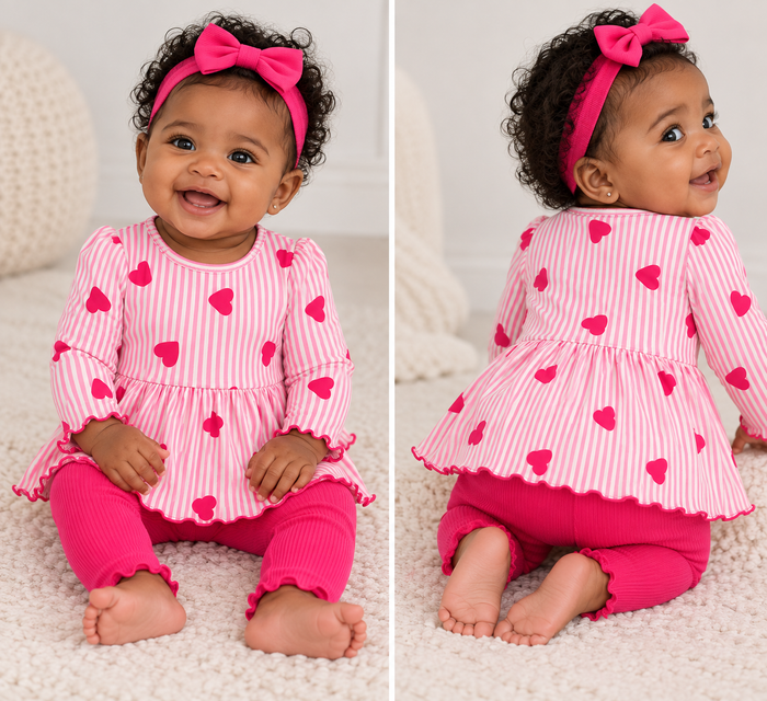 Pinstripe Pink Hearts Peplum Set