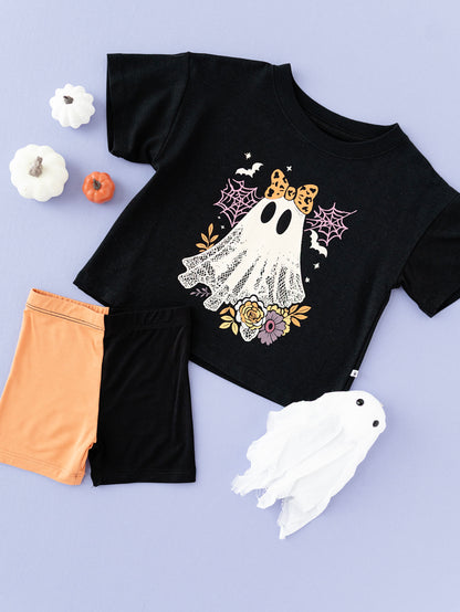 Orange & Black Colorblock Biker Shorts