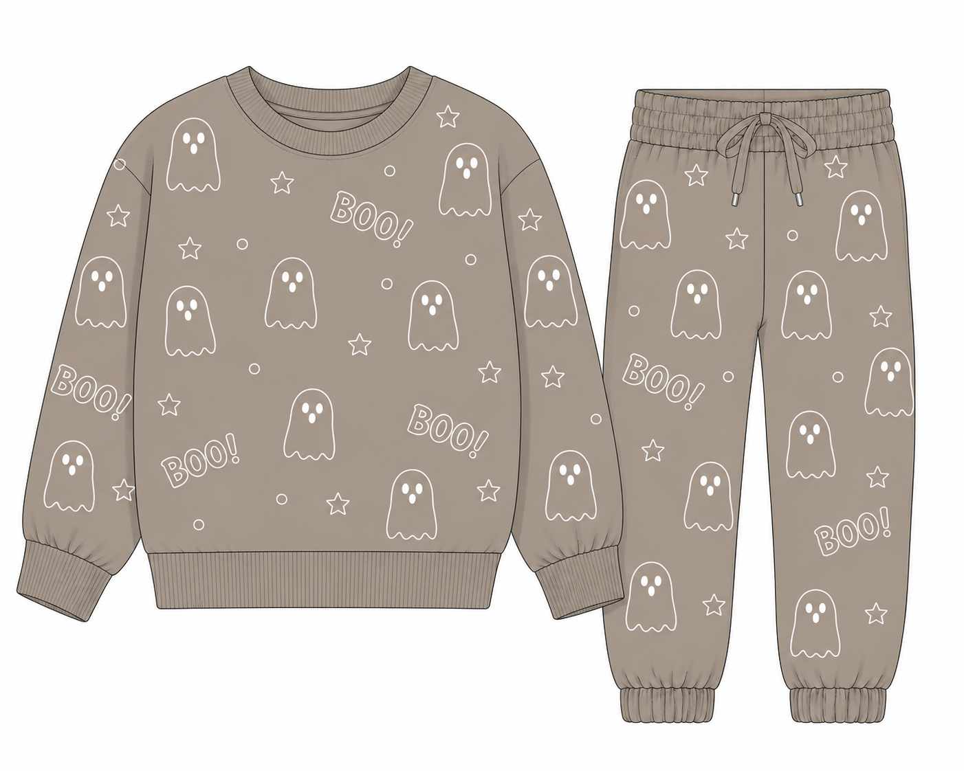 PRE ORDER: Cozy Ghosts Jogger Set: TAUPE