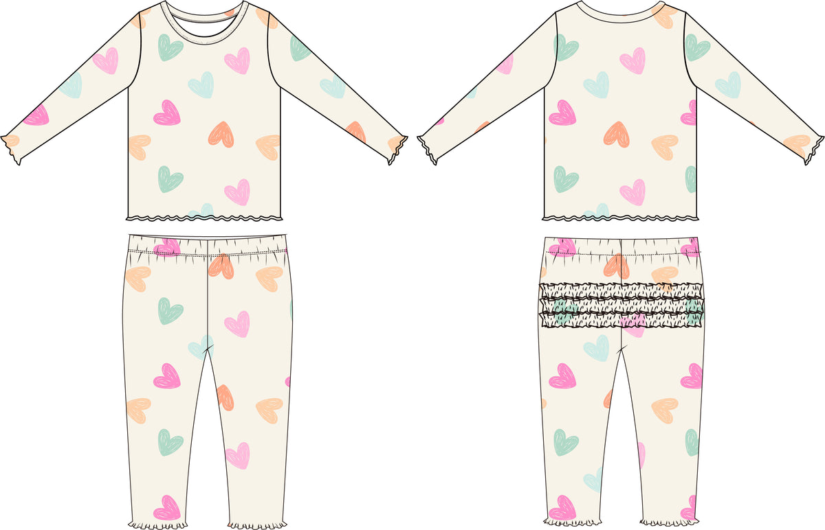 Doodle Hearts Lettuce Hem Bamboo Set - INFANT
