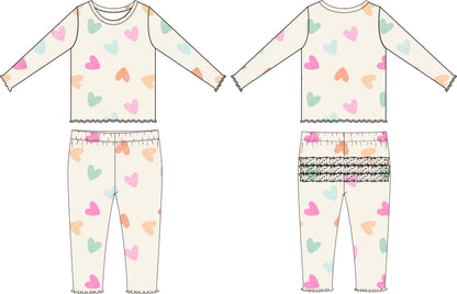 Doodle Hearts Lettuce Hem Bamboo Set - INFANT
