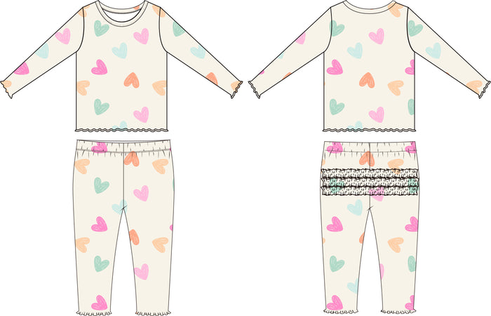 Doodle Hearts Lettuce Hem Bamboo Set - INFANT
