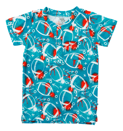 Graffiti Football Henley T-Shirt : AQUA AND ORANGE