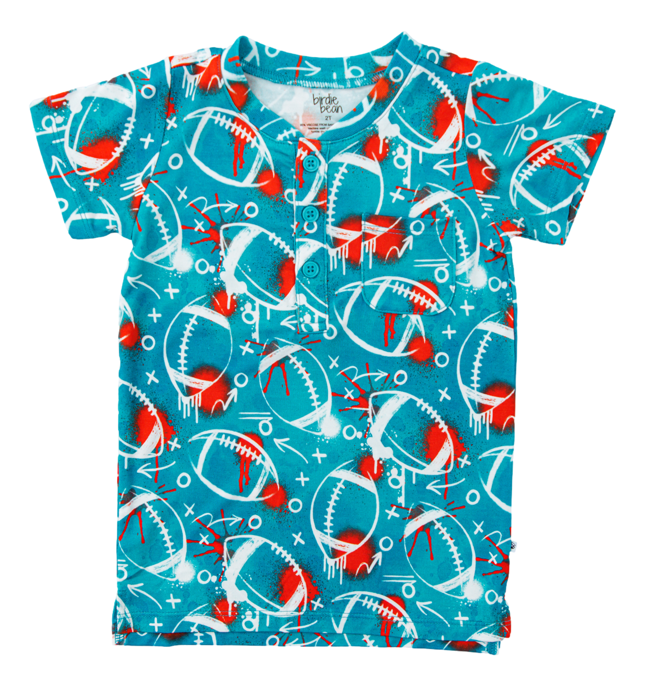 graffiti football henley t- shirt : AQUA AND ORANGE